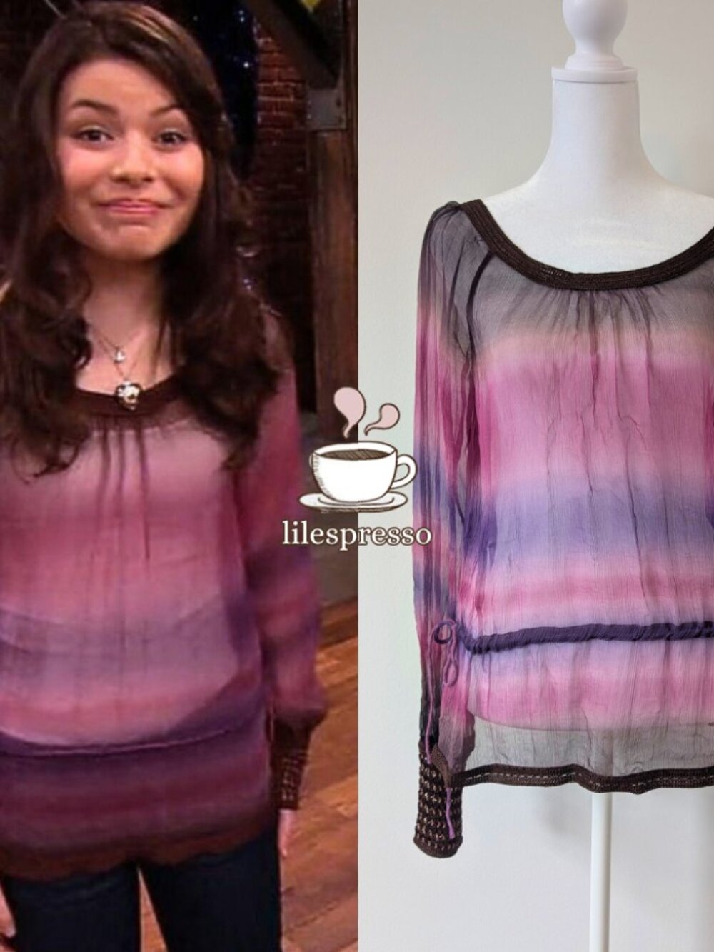 lucky brand silk purple ombre tunic ASO carly shay icarly (XS)